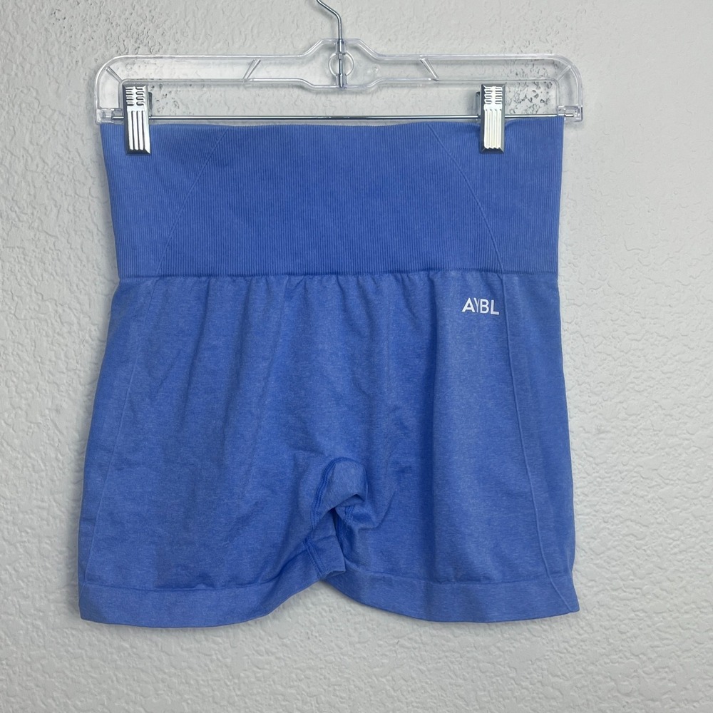 AYBL Seamless Biker Shorts Mens Medium Blue Stretch Logo Yoga Workout Running‎